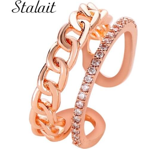 Double Layer Chain Rings Rose Gold Opening Ring Adjustable Index Finger Ring Bulk Luxuri Design Ring For Woman Top Fashion