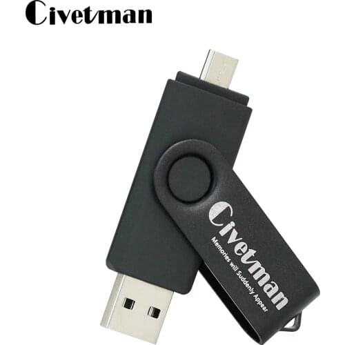 OTG Micro USB Flash Drive Metal Rotation Pen Drive 8GB 16GB 32GB 64GB 128GB USB 2.0 Flash Memory Stick Pendrive For Smart Phone