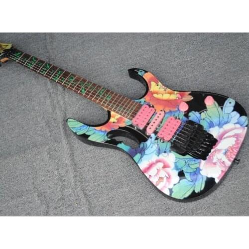 2019 New + guitar factory + Lazy Cat coral decal top custom electric guitar with normal size Monkey Grip chinese made guitar