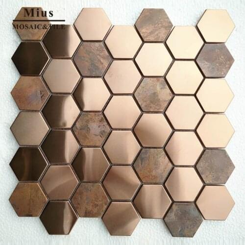 Hot sale metal copper mosaic mix stainless steel metal wall mosaic tile