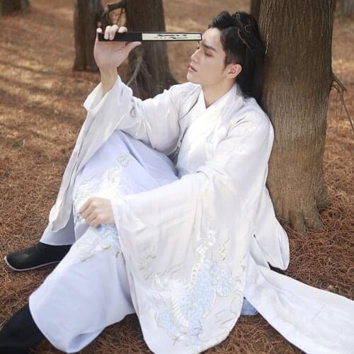 Original authentic man hanfu suit men and women lovers class costume antique dust big sleeve unlined upper garment