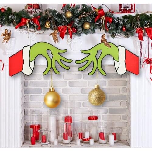 Creative Christmas Decoration Wooden Right Left Hand Door Hanging Doorplate Garland Hook Christmas Ornaments 2022 New Year