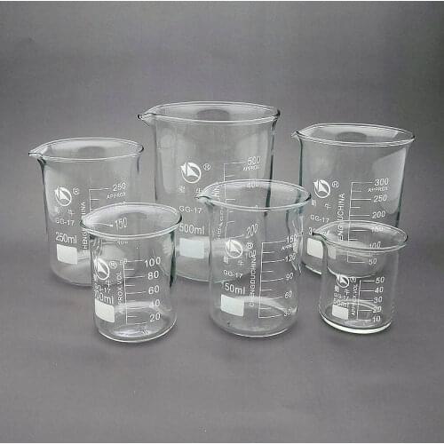 2pcs/lot 25ml To 1000ml High Borosilicate Glass Beaker Lab Equipment Glass Beakers Measuring