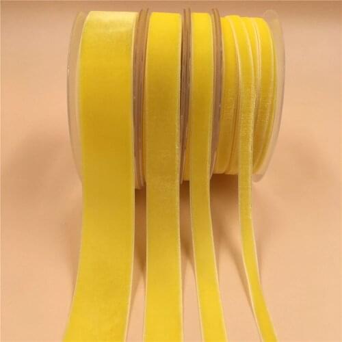 6mm/9mm/15mm Lemon Yellow Single Face Velvet Ribbon For Handmade Gift Bouquet Wrapping Supplies Home Party Decoration Christmas