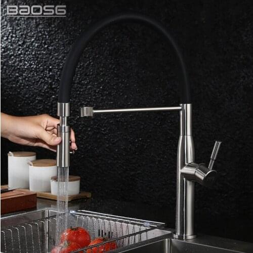MAIDEER Best Commercial Brushed Nickel Pull Out Sprayer Single Handle Kitchen faucet, Single Lever Kitchen Sink Faucets