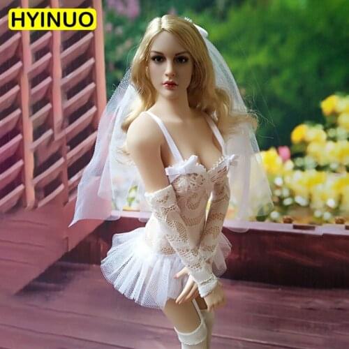 1/6 Scale Female Sexy White Short Wedding Dress Sexy Stockings Clothes Clothing Set F 12" Action Figure Female Body Doll