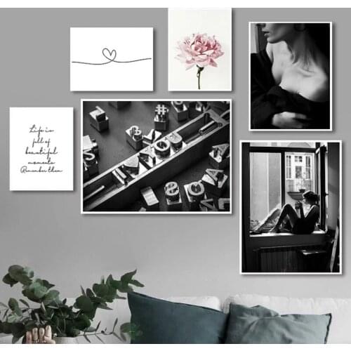 Fashion Sexy Women Poster Nordic Flower Wall Art Quotes Canvas Painting Heart Line Drawing Art Print Record Picture Home Decor