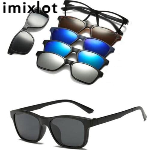 IMIXLOT Polarized Clips Clip on Sunglasses Clip Mirrored Magnetic Sunglasses Men Custom Prescription Myopia 5 Lens