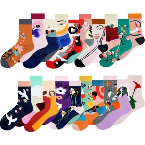 Creativity Brand Art Europe Street Abstract Art Socks Popular Cotton Casual Socks Women Men Streetwear Funny Short Happy Socks