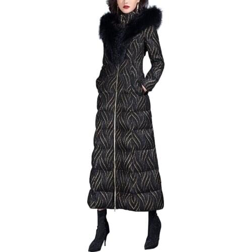 New Casual Luxury Big Fur Collar Hooded Long Warm Down Parka for Women