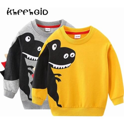 2021 new boys clothing spring and autumn thin loose long sleeve 2 cartoon dinosaur childrens top medium children Hoodie