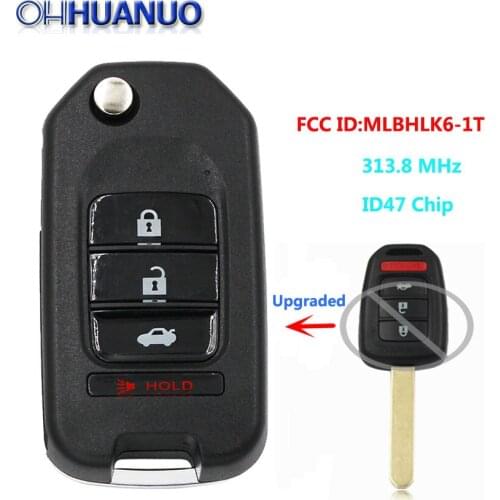 Upgraded Flip Remote Car Key Fob 3+1 Button 313.8MHz ID47 for Honda CRV 2014-2016 / HRV 2016-2017 FCC ID:MLBHLK6-1T