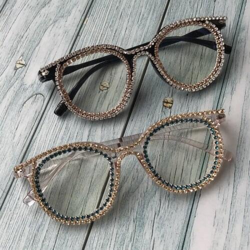 Women Cat Eye Eyewear Clear Lens Diamond Sunglasses Female Retro Sun Glasses UV400 Good Quality Oculos