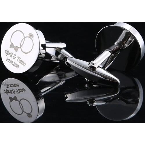 Personalized Mens Shirt Cufflinks Custom Engraved Cuff links Buttons Wedding Gifts LOGO Sliver Round Cufflink Men Jewelry Cuffs