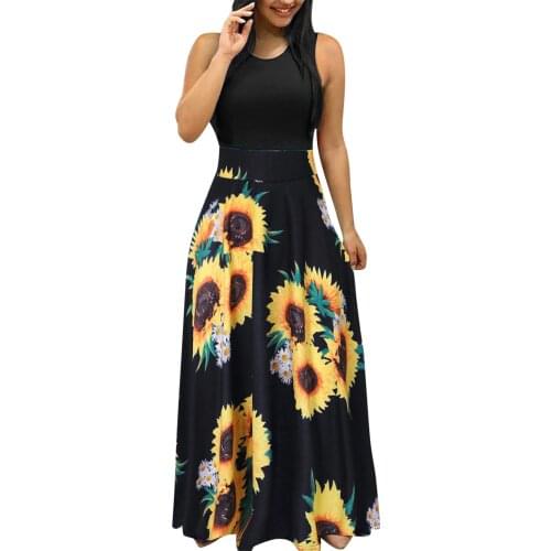 Bohemian Women Long Dresses Summer Floral Print Plus Size Sleeveless Sundress Casual Big Swing Dress Robe Longue Femme
