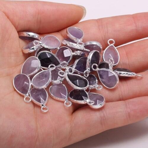 Natural Stone Pendants Drop Shape in Section Semi-precious Stone Edging Necklace Pendant for DIY Jewelry Making Size 10x14 mm
