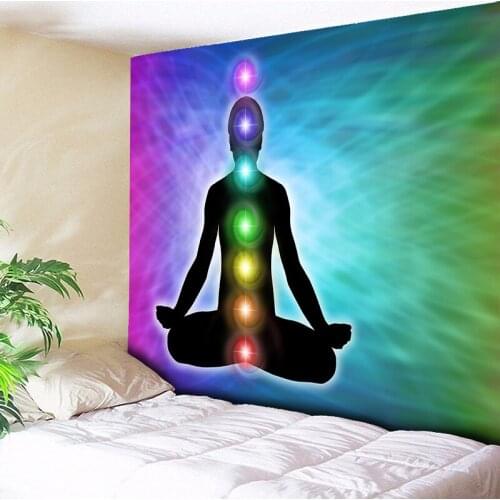 Psychedelic Chakra Tapestry Indian Buddha Statue Meditation Tapestries Wall Hanging Wall Cloth Yoga Room Home Decor Wall Carpet