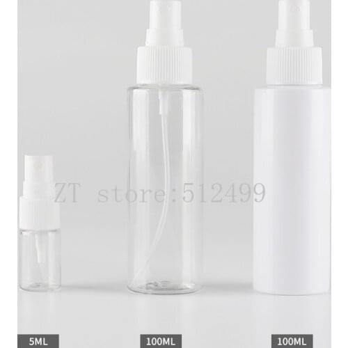 5ml/100ml 100pcs Empty PET Cosmetic Spray Bottle, DIY Clear/White Refillable Container,Cosmetic Portable Travel Emulsion Package