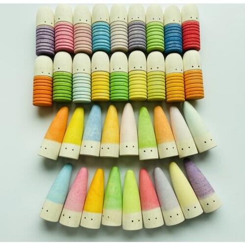 Small Eyes Wood Loose Parts Rainbow Wooden Peg Dolls Kids Creative Nordic Toys Threaded Villain Baby Montessori Educational Toys