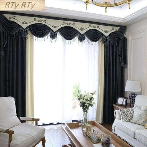 Luxury Embroidered Chenille Curtains for Living Room kitchen room Bedroom high quality window Curtains with blue white color