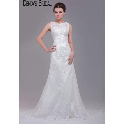 Real Image Wedding Dresses Lace Applique Beaded Court Train Bridal Gowns Custom Made