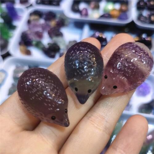 Top Natural Quartz Crystal Hedgehog Carved Rainbow fluorite Hedgehog stone healing Exquisite Crystal Crafts Decoration