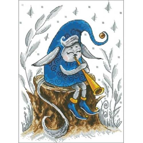 Trumpet Elf cartoon patterns Counted Cross Stitch 11CT 14CT 18CT DIY Cross Stitch Kits Embroidery Needlework Sets home decor