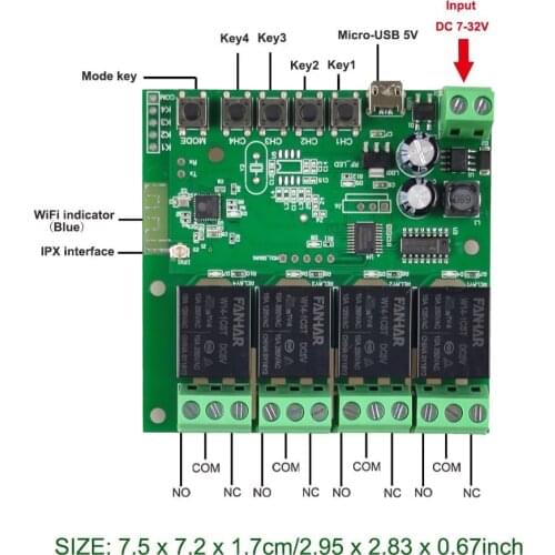 4 Ch eWeLink Smart Remote Control Wifi wireless Switch Module Inching Relay DC 7-32V DIY Compatible with Alexa Echo Goolge Home