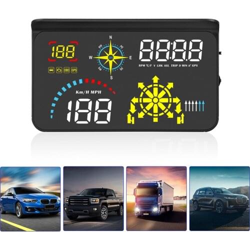 Universal HUD Projector On Car Glass Head Up Display OBD2 Digital Car Speedometer GPS Navigation Water & Oil Temp RPM Auto Alarm