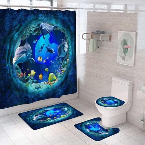 Ocean Animal Bath Waterproof Bathroom Furniture Shower Curtain Sets in the Bathroom for Modern Accessory Bathroom Bath Products