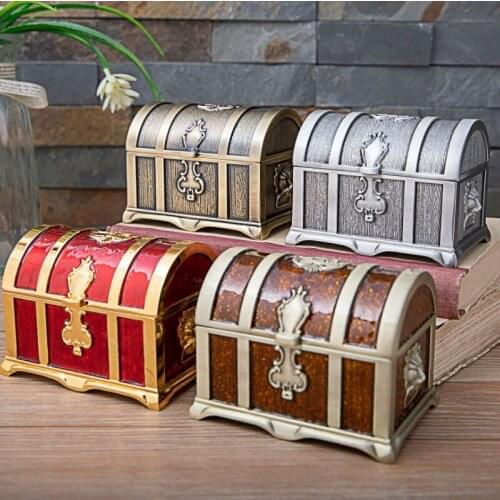Size M Vintage Jewelry Box Pirate Treasure Chest Gift Storage Case Necklace Pendant Packing Box Antique Retro Box