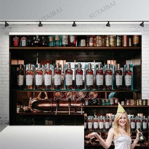 Vintage Modern Bar Night Club Wine Cellar Rack Photography Backdrop Photo Background Grunge Portrait Studio Photocall PhotoShoot