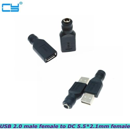 Best quality USB2.0 Male Female to 5.5mm x 2.1mm Female DC Power Converter, Computer Mobile Phone Charger Adapter Connector