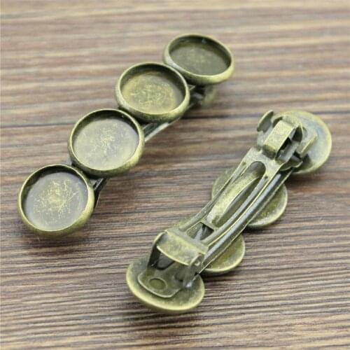 WYSIWYG 2pcs Fit 12mm Round Glass Cabochon Antique Bronze Color Copper Material Hairpin Hair Clips Hairpin Base Setting
