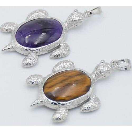 Women Men Stone Crystal Tortoise Pendant New Zealand Natural Abalone Shell Oval Beads Turtle Lucky Lovely Animal Charm Jewelry