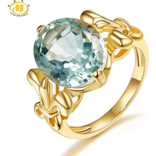 Hutang 4.49ct Natural Amethyst Womens Ring 925 Sterling Silver Rings Yellow Gold Plated Green Gemstone Fine Elegant Jewelry New