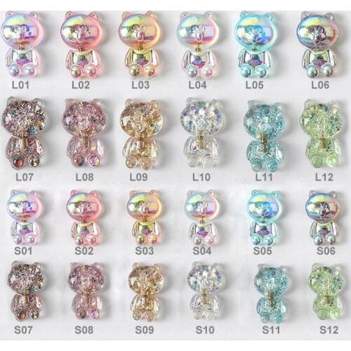 10pcs/lot 3D Kawaii Cute Aurora Sequins Resin Spring Bear Jewelry Nail Art Decorations DIY Nails Accessories Charms Supplies