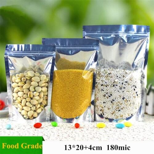 13*20+4cm Reclosable Zipper Bag Silver Aluminium Foil Stand Up Ziplock Bag Self-Sealed Plastic Ziplock Bag