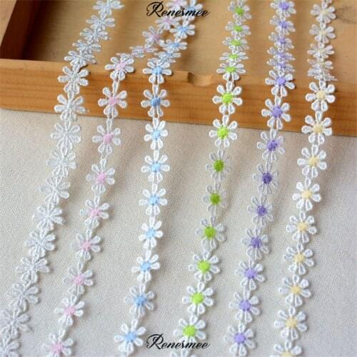 2Y Exquisite Polyester Small Daisy Lace Trims Lace Ribbon DIY Baby Clothes Dress Accessories 1.3cm wide Pink Green Purple Yellow