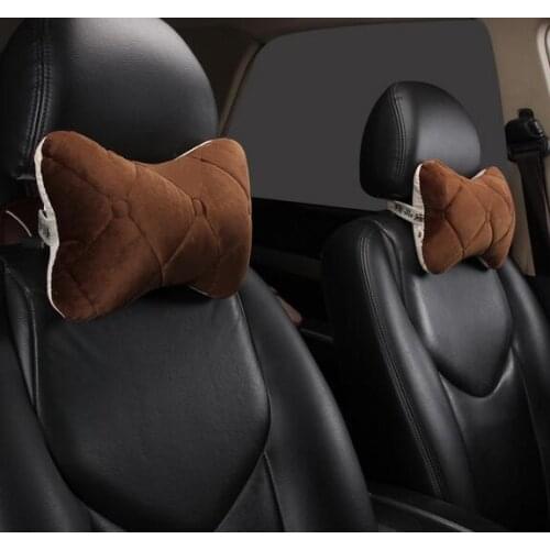 2 Pieces Car Red Wine PU Leather Headrest Neck Pillow Car Head Neck Pillow Seat Back Support Cushion