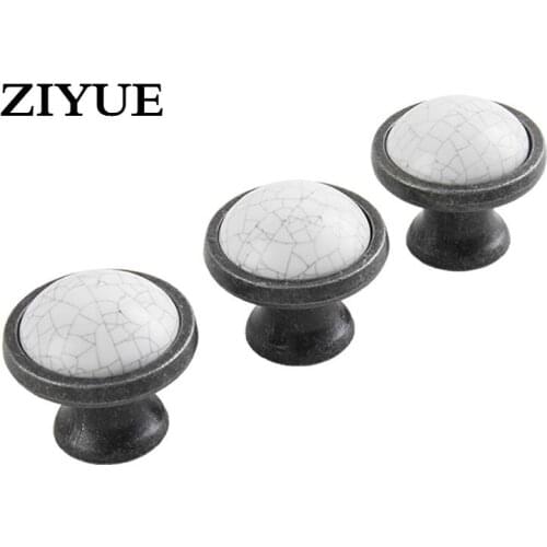 2PCS/LOT Free Shipping Small Single Hole Ceramic Round Crack Handle Pastoral Retro Copper Cabinet Door Drawer Handle