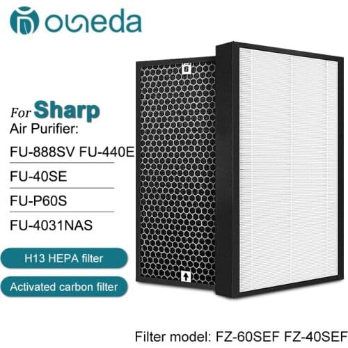 2PCS Activated Carbon Filter H13 True HEPA Filter FZ-60SEF FZ-40SEF Replacement Filter for Sharp Air Purifier FU-888SV
