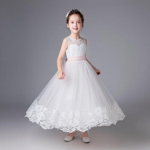 2021 Long Party Dresses For Girls 12 Years Girl White Flower Wedding Elegant Formal Vestidos Party Wear Child Clothes RKF184060
