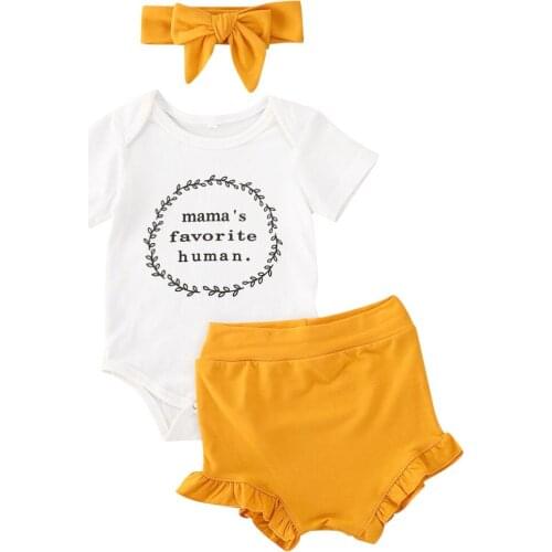 Summer Cotton Toddler Infant Baby Girls Boys Clothes Sets Letter Print Casual Romper Tops+Shorts+Headband 3pcs Outfits Suit