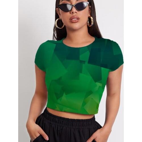 3d Tshirt Abstract T-shirt Women Geometry Funny T shirts Psychedelic Tshirts Casual Green Tshirt Printed Short Sleeve Summer