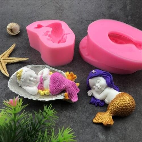 3D Mermaid Fondant Cake Moulds Thicker Silicone Mold Cake Soap Mold Fish Fork Tail Sugar Craft Decorating Baking Tools Resin Art