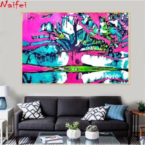 5D DIY Diamond Painting Graffiti painting tree Full Square Round Diamond Embroidery Landscape Mosaic Wall Art Home Decoration