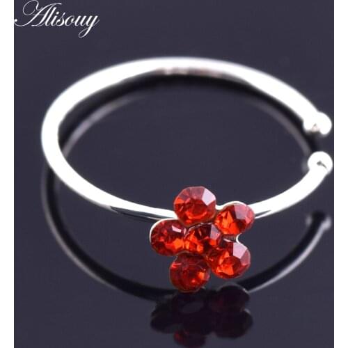 Alisouy 1PC Fashion Piercing Nose Ring Indian Flower Nose Stud Hoop Septum Clicker Piercing Nose Clip Rings Body Jewelry