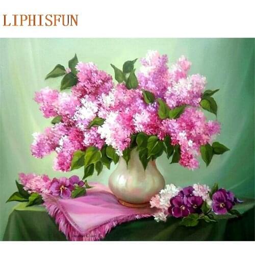 Diamond Painting Cross Stitch Full Square Round Picture of Rhinestone DIY Mosaic Embroidery Flower in vase New Year Gift