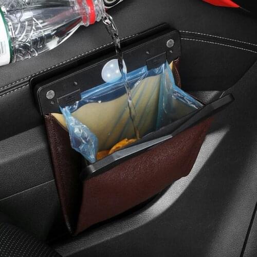 Car Trash Can Faux Leather Garbage Bag For Auto Back Seat Dustbin Waste Rubbish Basket Organizer Storage Bag Car Accessories